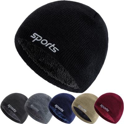 Unisex Sports Jacquard Winter Hats Fashion Knitted Hats For Men And Women Beanie Cap Outdoor Plush Fur Lined Warm Sports Hats