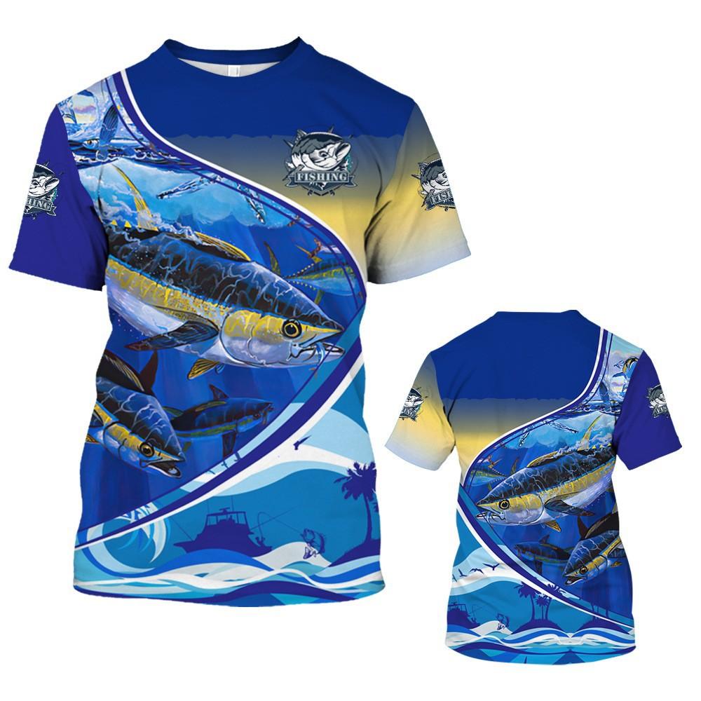 Summer Comfortable Big Fish Pattern Short Sleeved Fashionable 3D Digital Printed Loose Round Neck Men's T-shirt