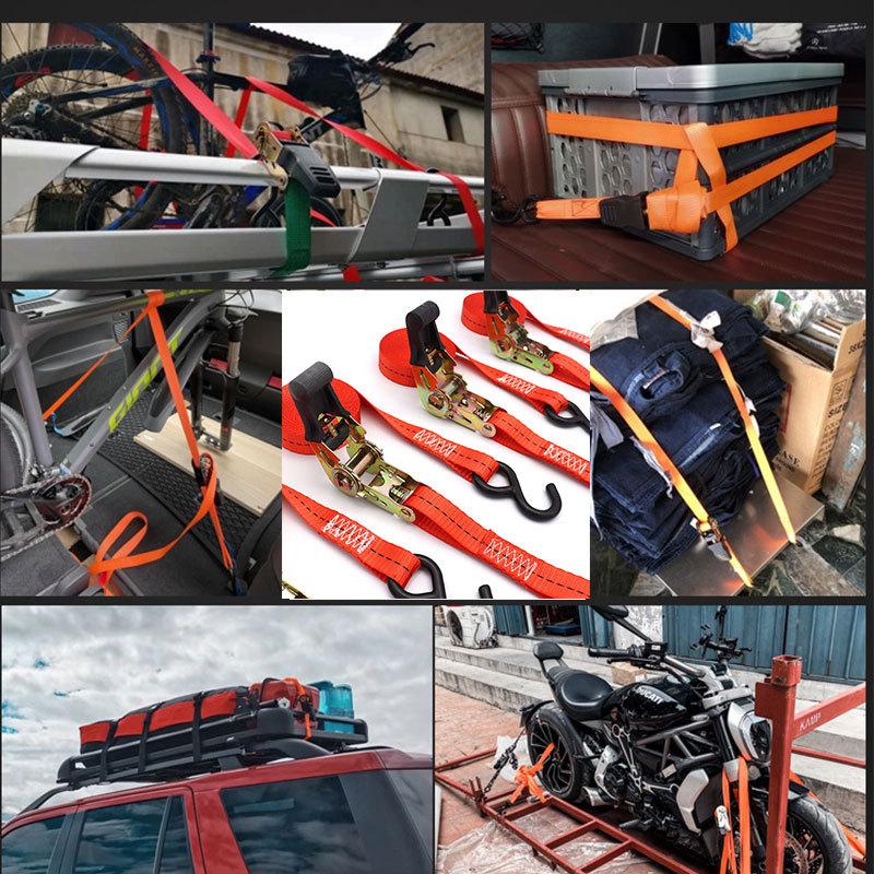 10/8M x 25mm Car Tension Rope Tie Down Strap Strong Ratchet Belt Luggage Bag Cargo Lashing With Rope Tensioner Metal Buckle Tow