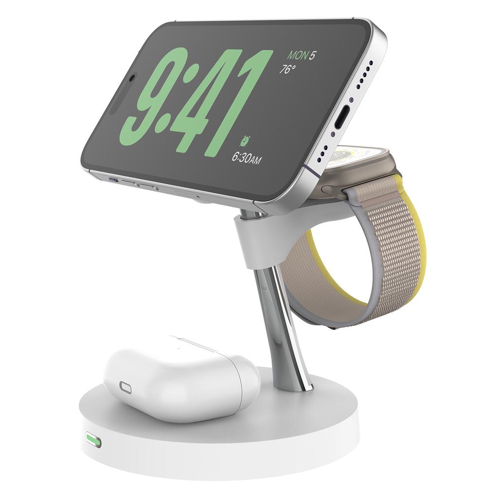 T269D 15W Magnetic Wireless Charger Phone Watch Earphone Fast Charging Station with Night Light