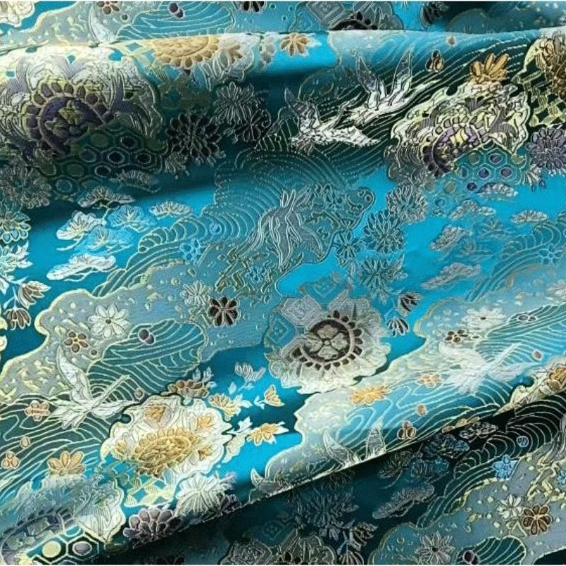Wide 75cm Chinese-style Crane Jacquard Fabric for Sewing Traditional Hanfu Tang Suit Coat Luxuriou Satin Ethnic Clothing
