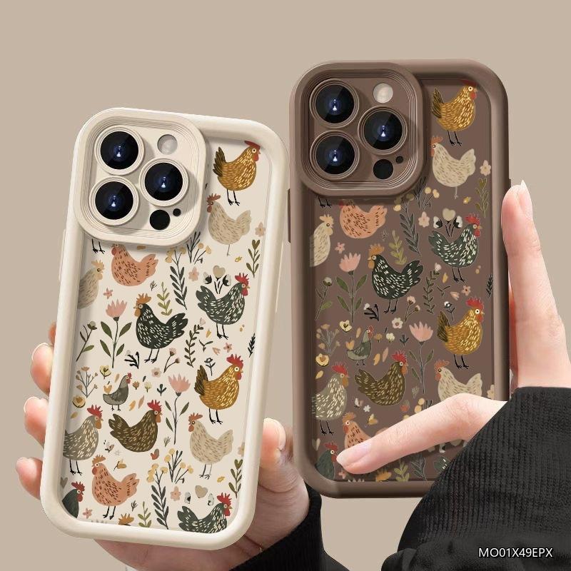 Phone Case Chicken And Flower Pattern For iPhone 17 16 Pro Max 11 13 12 14 15 8 7 Plus XS XR X 16E 17E Shockproof Silicone Cover