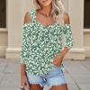 Camicia Casual da Donna Blusa Stampa Scollo a V Sexy Spalla Scoperta Manica 3/4 Top