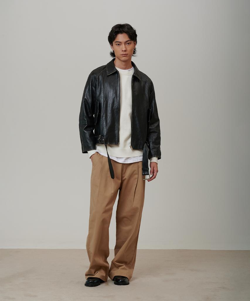 PINBLACK (Men) Classic Cotton Double-Pleat Chino Pants Beige