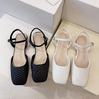 Fashion Women's Sandals Female Flat Shoes Square Toe Platform Shoes  Luxury Brand Shoes Ladies Solid Checkered Summer Buckle Sandals New