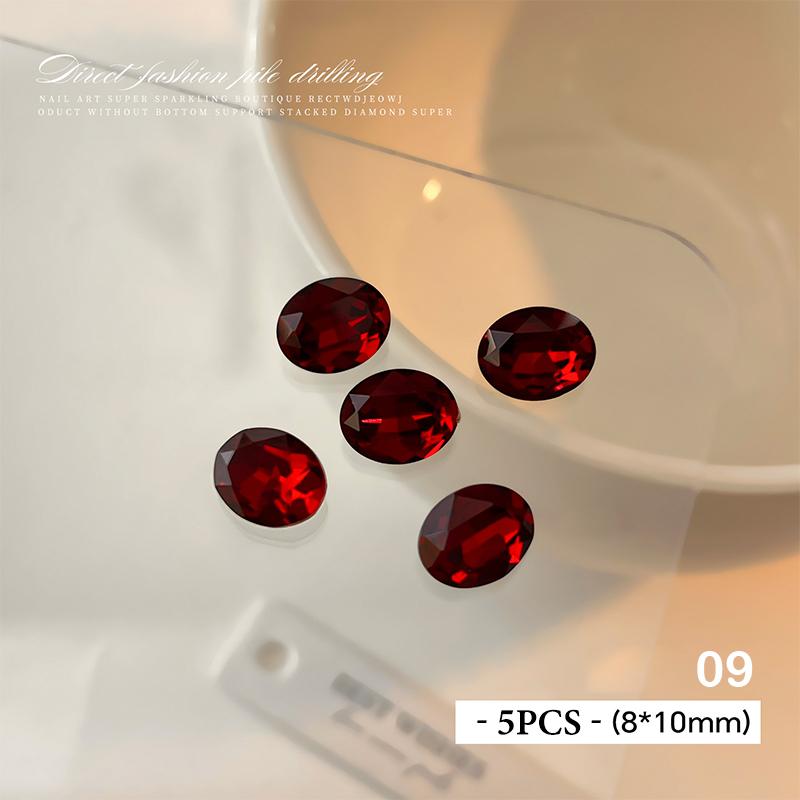 5 Pcs Red Nail Gems Pointed Bottom Rhinestones Multiple Shapes Nail Crystal Diamond Mixed Luxury Glass Rhinestones Charms Decor
