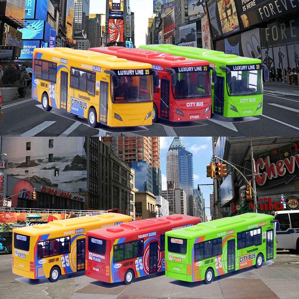 1/32 Scale City Double Decker Bus Toy Die Cast Pull Back Vehicles Mini Bus Model Car Toys Lights and Music