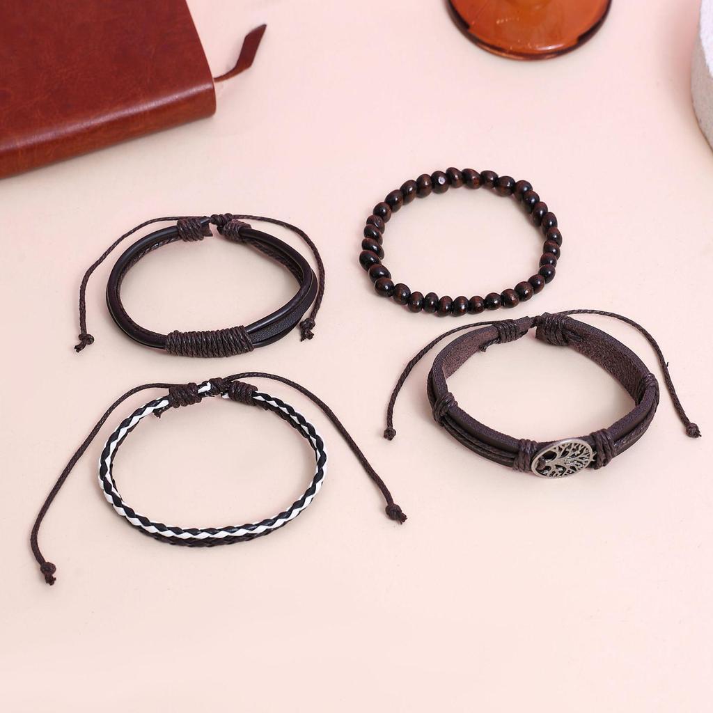 Handmade Vintage Braided Leather Bracelet - Unisex Adjustable Beaded Bangle