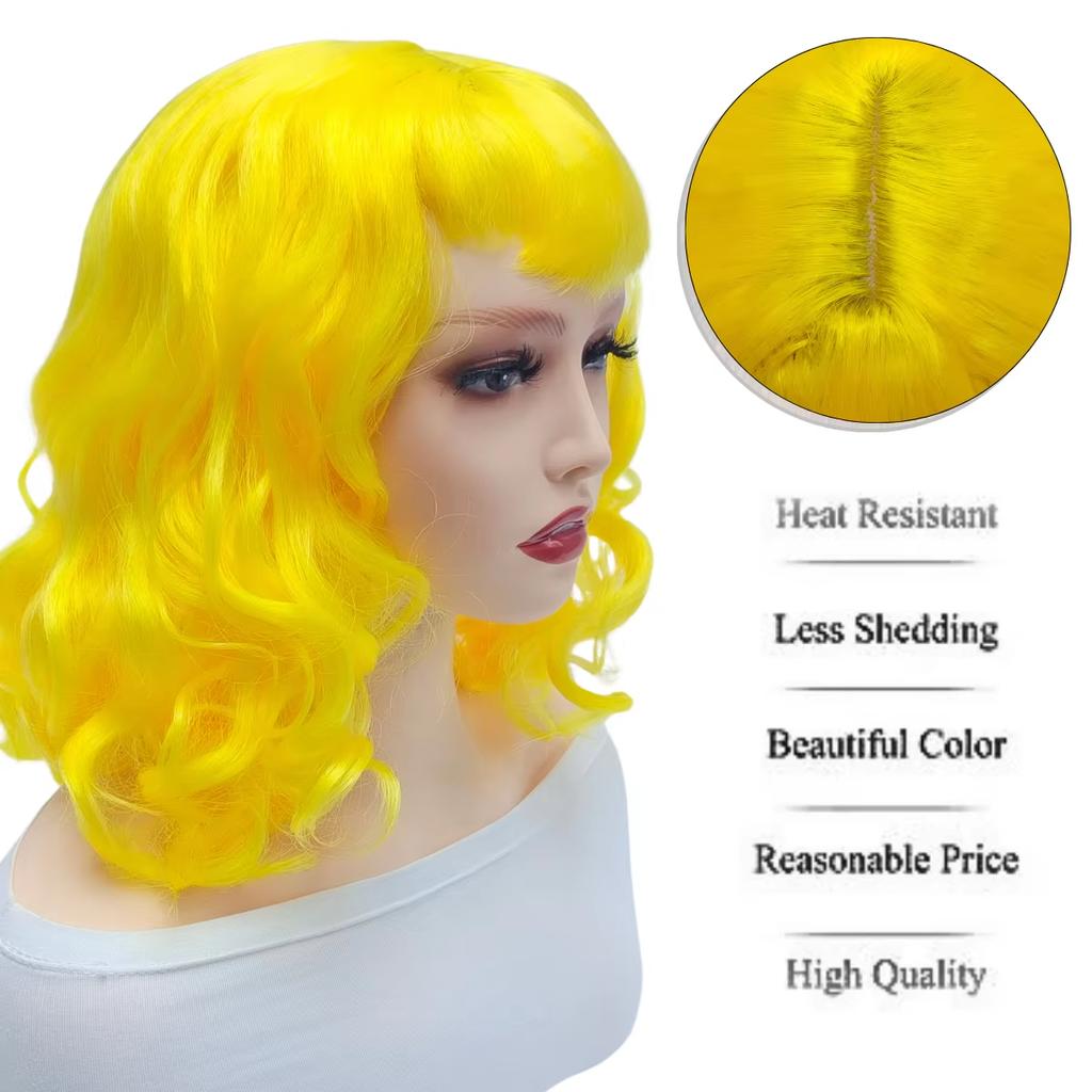 High Quality Yellow U-Shaped Bangs Synthetic Wig Curly Anime Little Mermaid Wig for Reality Show Cosplay