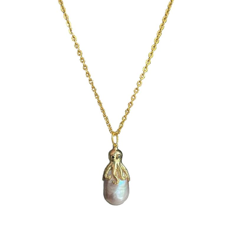 

Marine Octopus Jellyfish Pendant Necklace For Women Girls Vintage Natural Pearls Marine Life Necklaces Fashion Jewelry 1