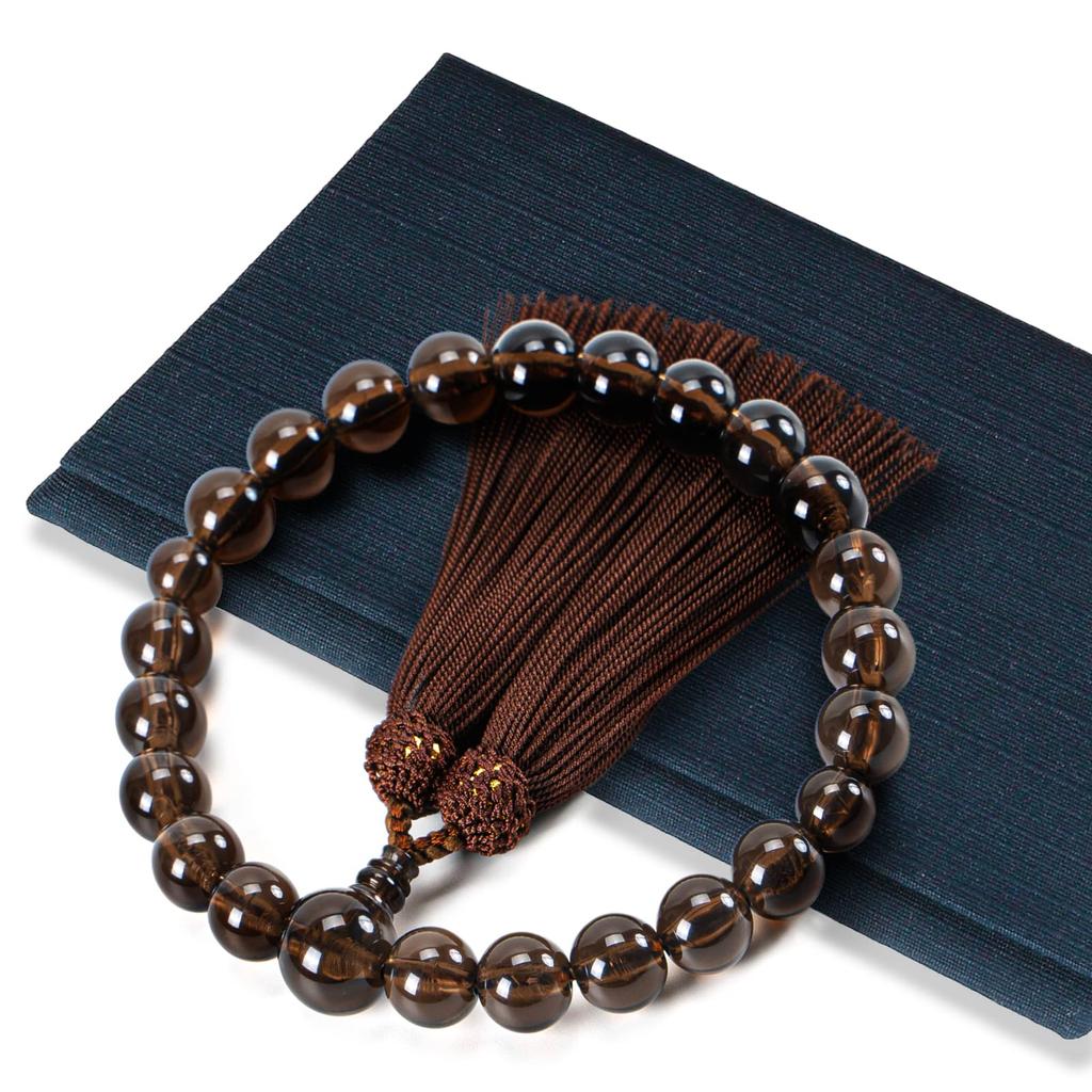 Fukushodo Prayer Beads Kyoto Crafts Supervised by Funeral Prayer Beads for Includes Manners Book for Brown Crystal Bead Bag Navy [Traditional