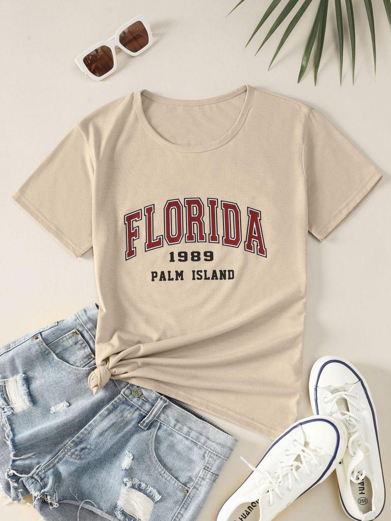 Women's Casual Minimalist Round Neck Short Sleeve Print T-shirt