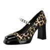 2026 Zapatos de Tacón Alto de Moda para Mujer Zapatos de Fiesta Marca Moderna Plataforma Cuadrada para Damas 10 cm Leopardo Negro