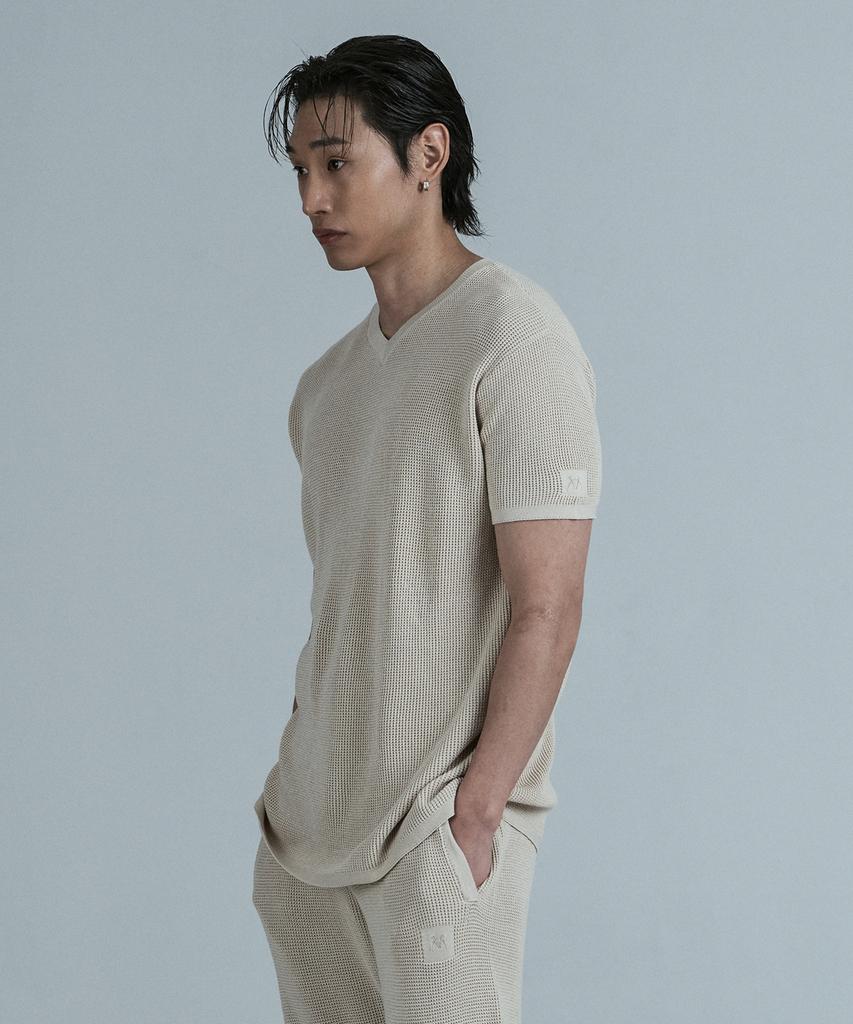JELEVE Muscle Fit V-Neck Light Knit Short Sleeve