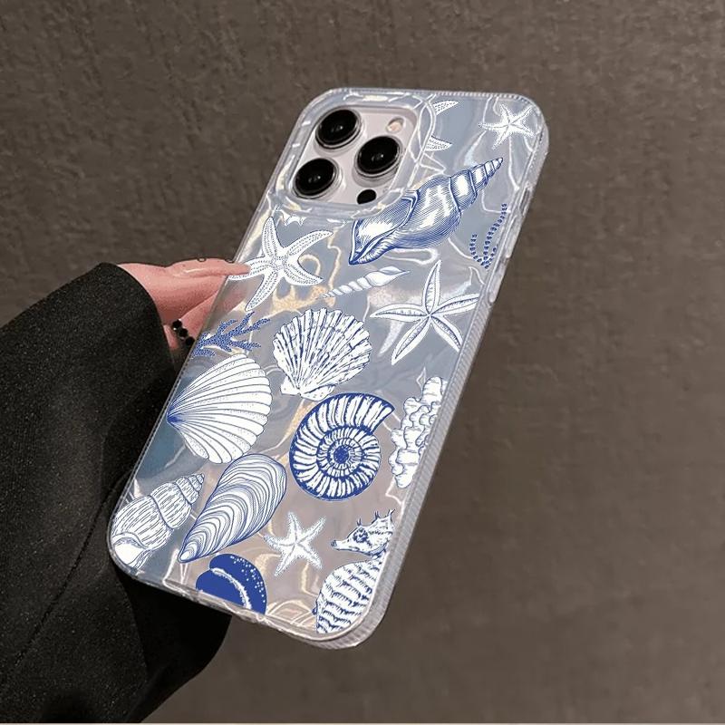 Summer Seashell Starfish Girl Phone Case For Apple iphone 15 16 14 13 Pro Max 16e 12 11 7 8 Plus XR SE Water Texture Funda Cover