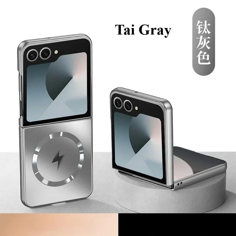 Premium Ultra-Thin Magnetic Protect Phone Case for Samsung Galaxy Z Flip 7 FE 6 5 4 3 Anti-fall Solid Color Plating Back Cover