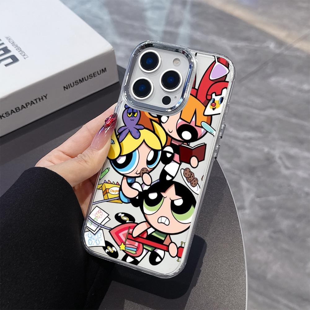 Cartoon P-Powerpuffs G-Girls Plating Phone Case for Oppo Find A5X A5 F29 X8 A60 A3X A3 A2 A78 A98 A79 A78 A59 A58 A38 Pro 4G 5G