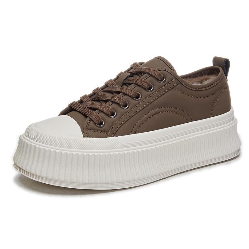 Real rabbit fur little white shoes women's 2025 autumn and winter new velvet biscuit shoes versatile casual shoes women's platform leather women's sho