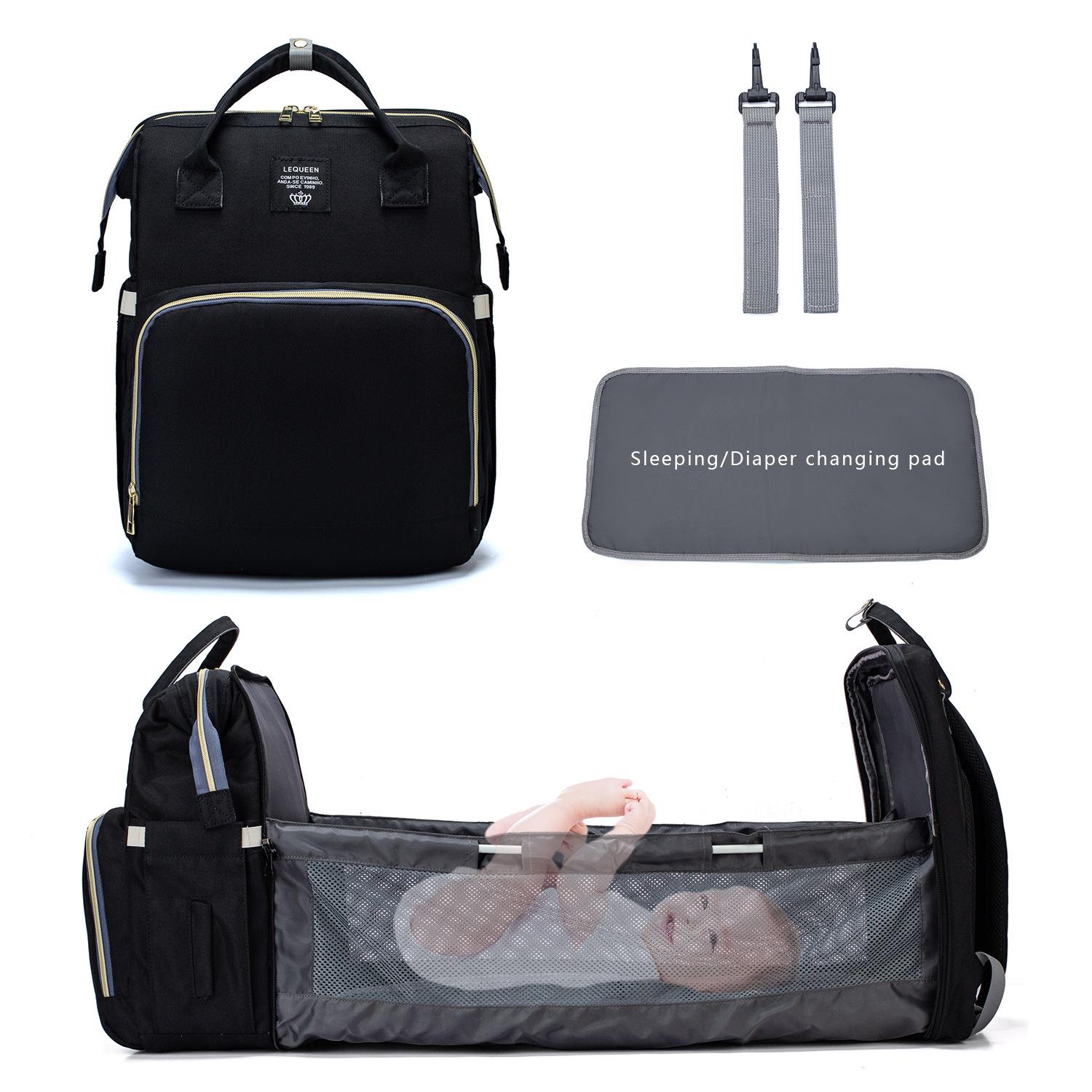 

LEQUEEN 2024 Large Capacity Diaper Bag with Foldable Crib Function