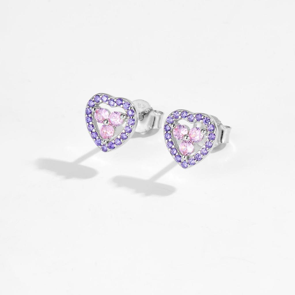 ANDYWEN 925 Sterling Silver Stud Earrings Ladies Cute Heart Earring Colorful Cubic Zirconia Fine Jewelry for Valentine's Day Gifts