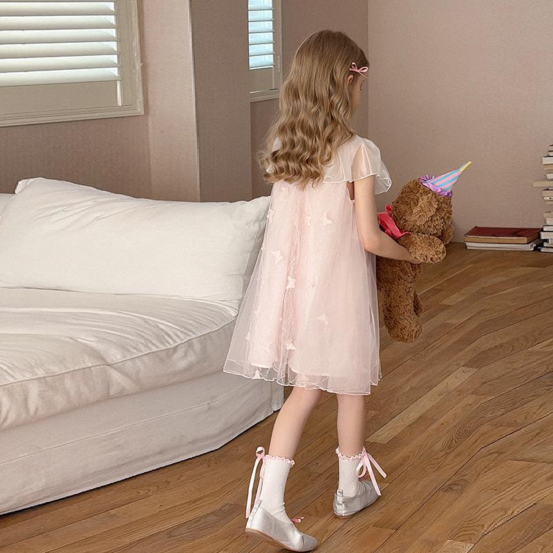 Kindermodekleid 2025 Sommer Mädchen Schmetterling Mesh Exquisites Elegantes Kleid
