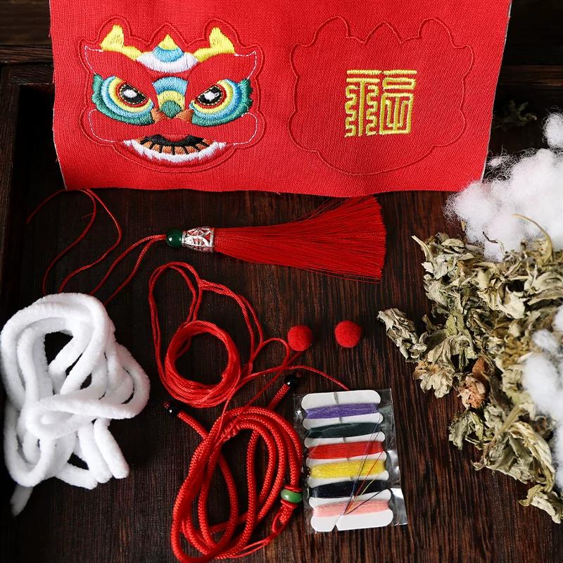 Dragon Year Tradition Embroider Xingshi DIY Handmade Material Package Argy Wormwood Sachet Perfume Bag Car Pendant Natal Year Gift