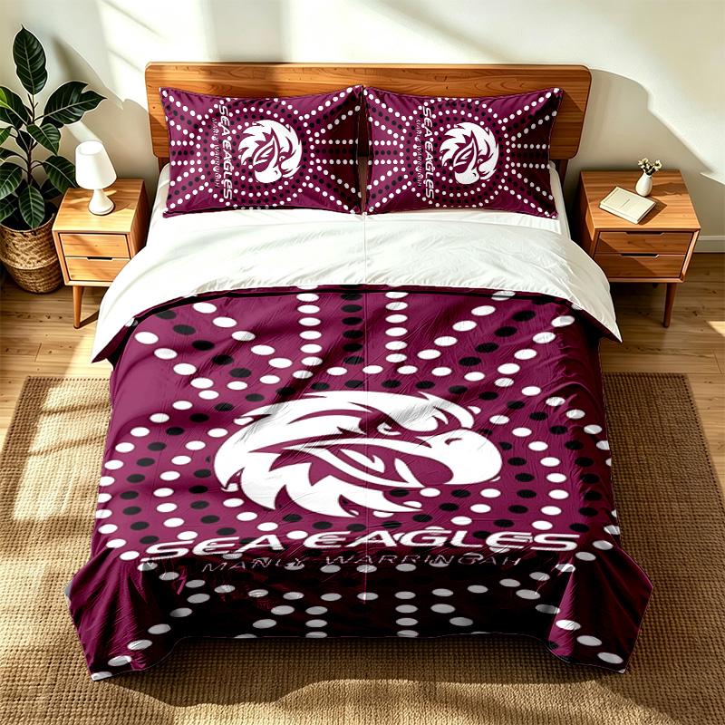 Manly Warringah Sea Eagles (5) 3pc set suitable for master bedrooms soft and comfortable an ideal gift for family and friends Includes one duvet cover