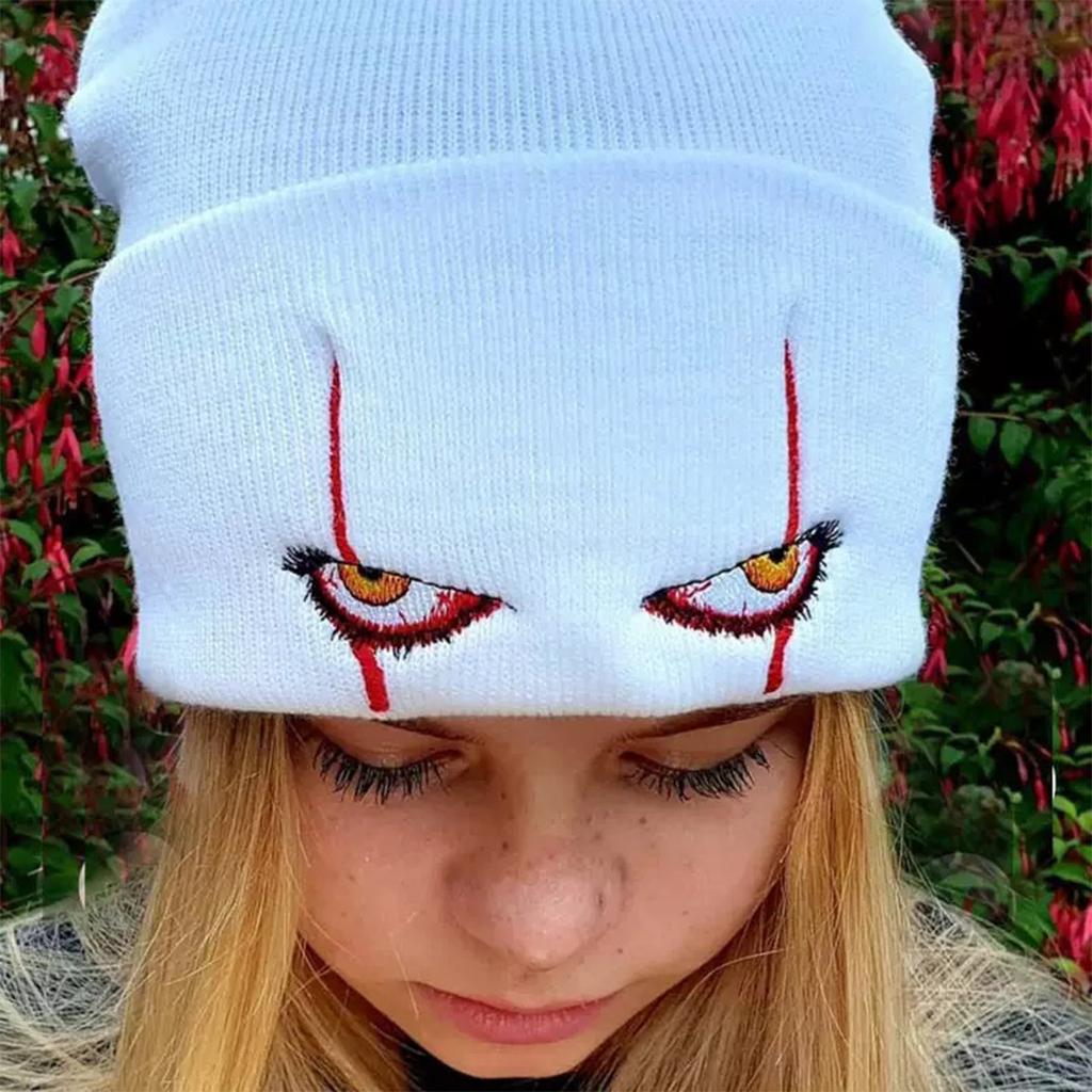 Street Style Personalized Eye Embroidery Knitted Hat Winter Outdoor Warm Hats Cycling Caps Ski Cap
