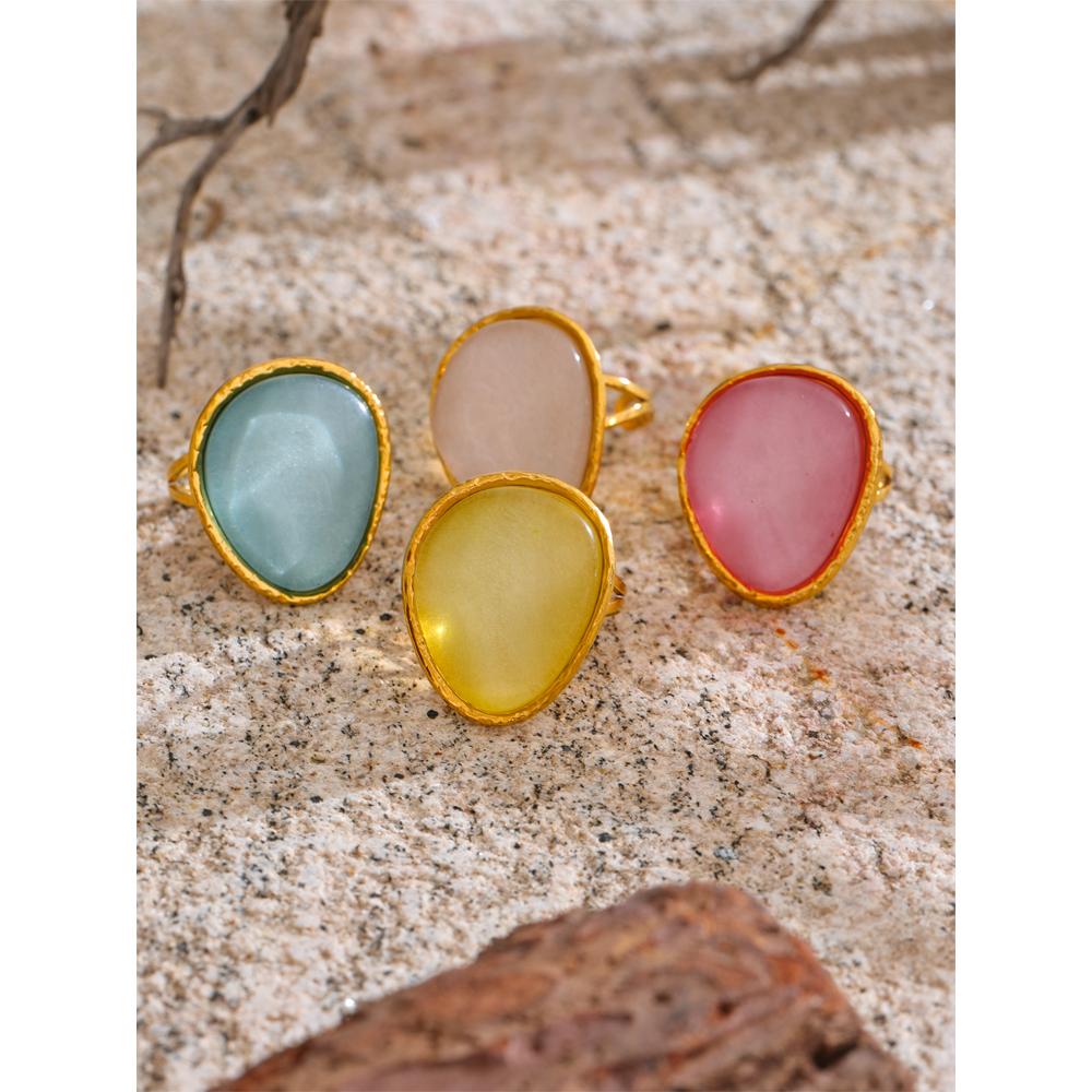 Eetit Exquisite Candy Multi-Color White Pink Blue Yellow Resin Adjustable Ring Gold Color Stainless Steel Summer Jewelry Gift