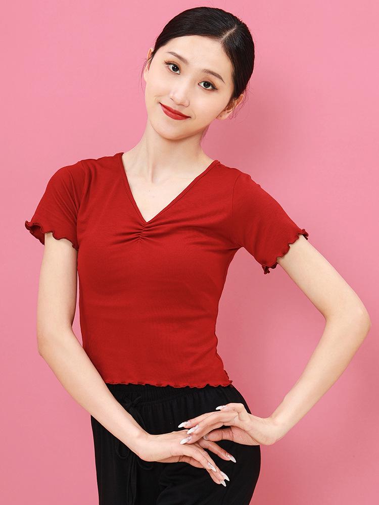 Huayu Women's Short Sleeve V-Neck Modal Dance Top for Adults