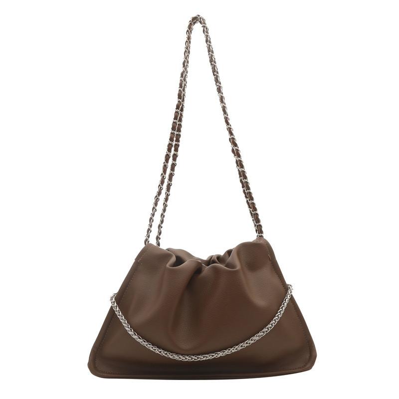 Pu Water Bucket Bag With Wrinkled Design And Chain For Casual Day Use