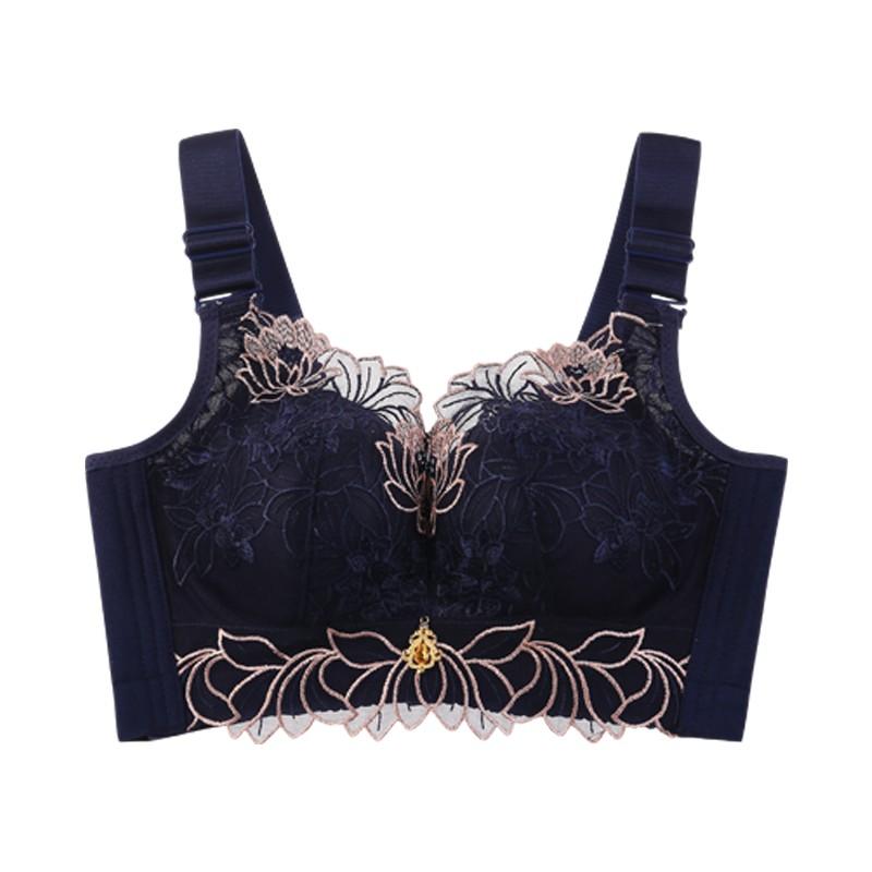 [Big Chest Display Small Artifact] Color Blocked Lace Double Breastfed Bra Concentrated Collection Style Gray Butterfly