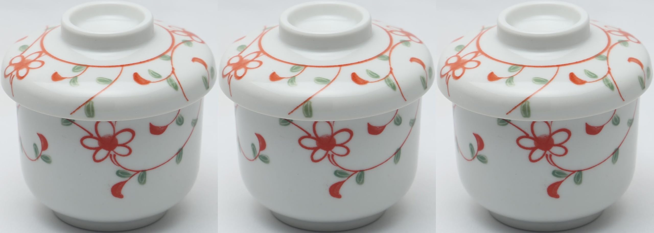 

Kanese паровой чаванмуши набор чаванмуши из миноской керамики с цветочной росписью красного цвета паровые миски миски миски, (набор 3)