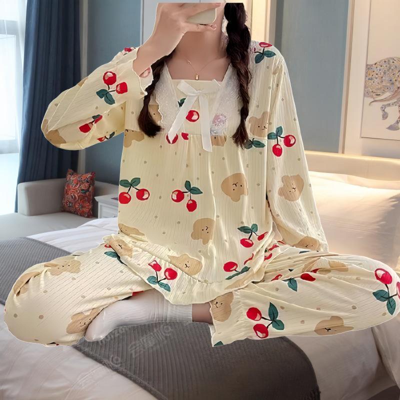 Women's Princess Lace Trim Two-Piece Set: Spring/Autumn Long Sleeve Korean Court Style
