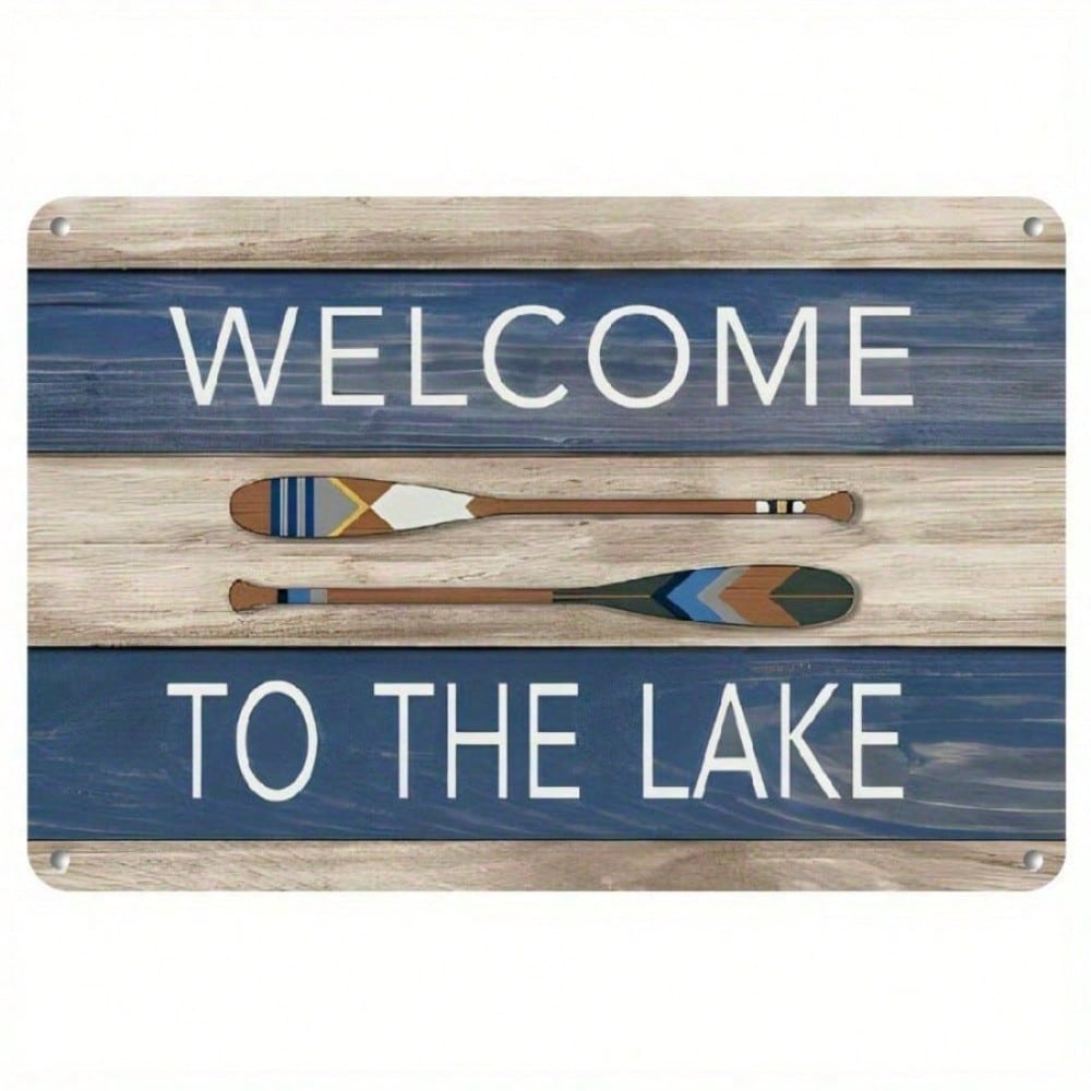 Vintage Lake Welcome Sign Metal Tin Rustic Cabin Porch Decor Personalised Housewarming Gift 20x30