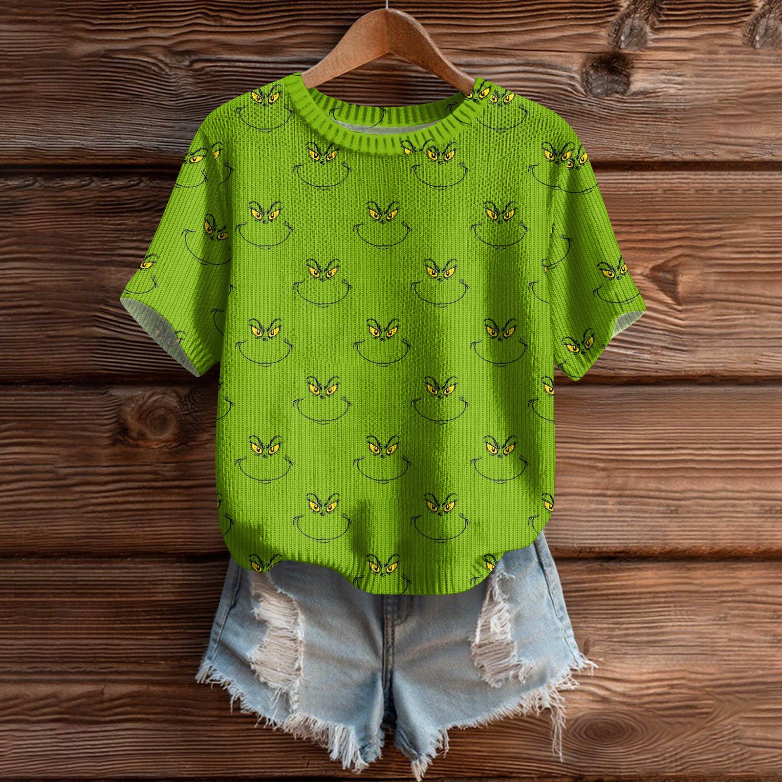 

Женский милый свитер вязаный модный повседневный с круглым вырезом и короткими рукавами уютный топ с принтом XXL