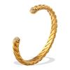 Bracelet Ouvert Torsion Texturé Mode Bracelet Diamant Plaqué Or Acier Inoxydable Bijoux