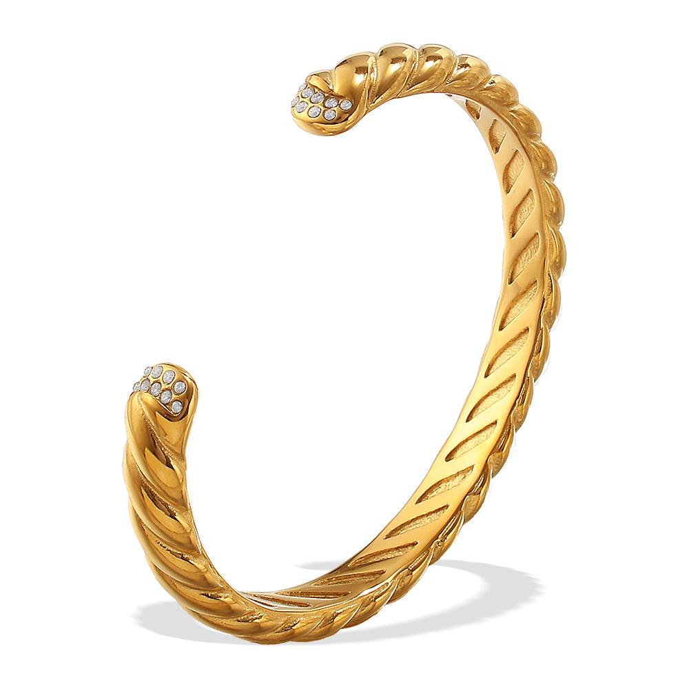 Bracelet Ouvert Torsion Texturé Mode Bracelet Diamant Plaqué Or Acier Inoxydable Bijoux