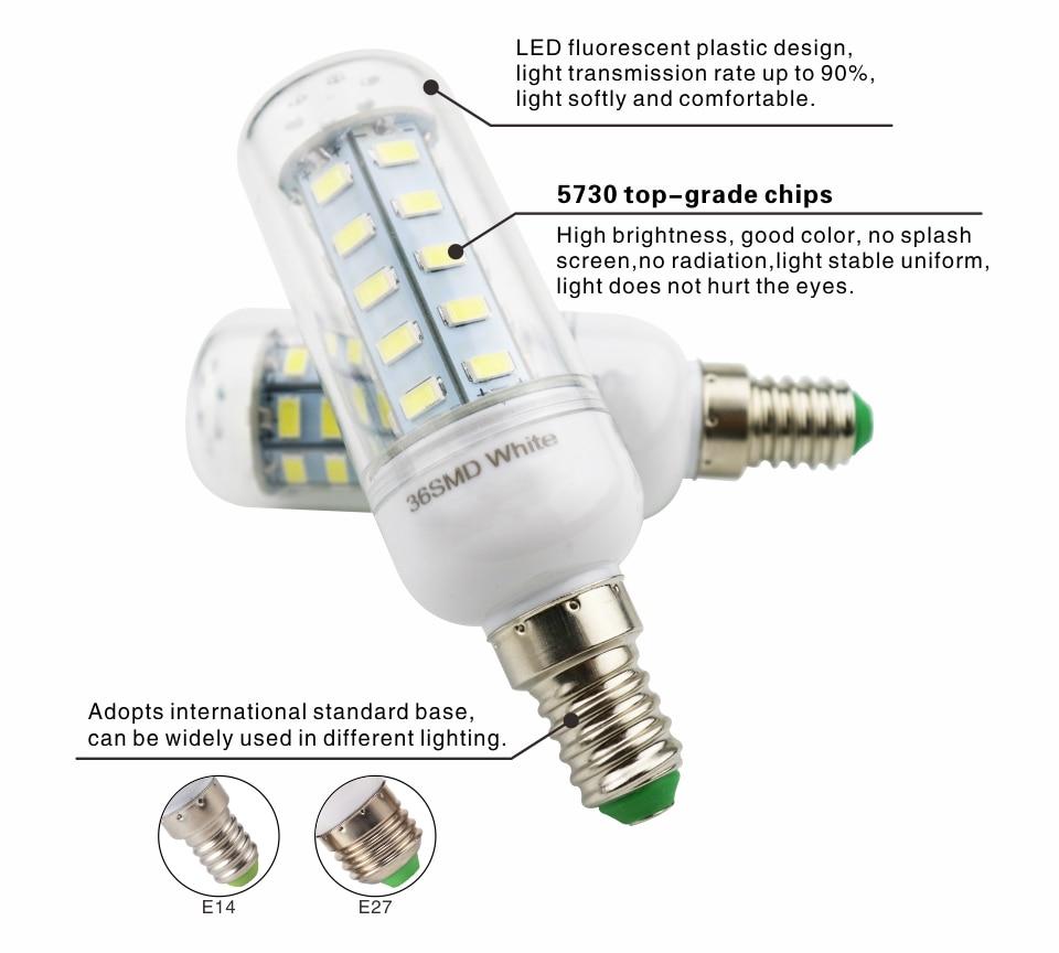 E27 Screw LED Corn Super Bright Light Bulb 72LEDs 5730SMD Light Bulb 220V Fixture Home Chandelier Candle Light Bulb Set 6000K
