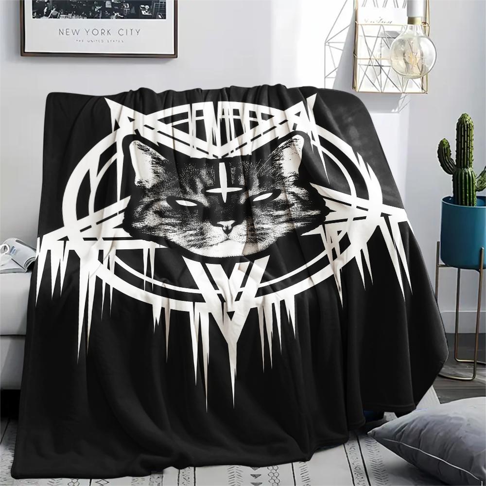 1PC Satan Symbol Print Flannel Blanket, High quality All Seasons, Home Decor, Warmth and Comfort, Perfect for Christmas Gifts