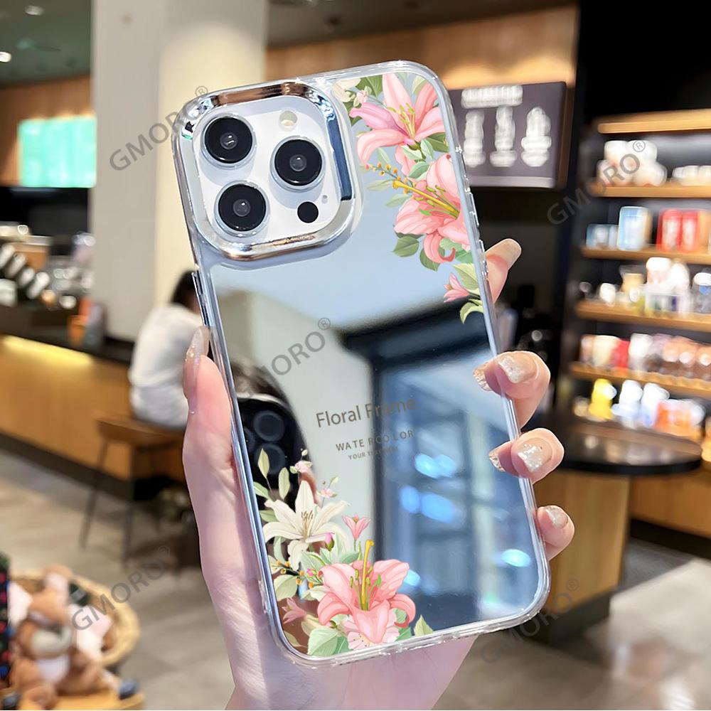 Hot-selling Makeup Mirror Mobile Phone Case iPhone15 Fresh Flower Anti-drop Makeup Mirror Mobile Phone Case Apple 17