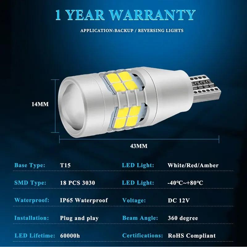2/4pcs Car Light Super Bright W16W T15 921 LED Bulb Canbus Car Light No Error For Rear Backup Reverse Lamp Tail Signal 12V White