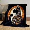 Egyptian Cat Artwork In Black and Gold Patterned Blanket, Flannel, Suitable for All Seasons, Home Decor, Warm and Cozy