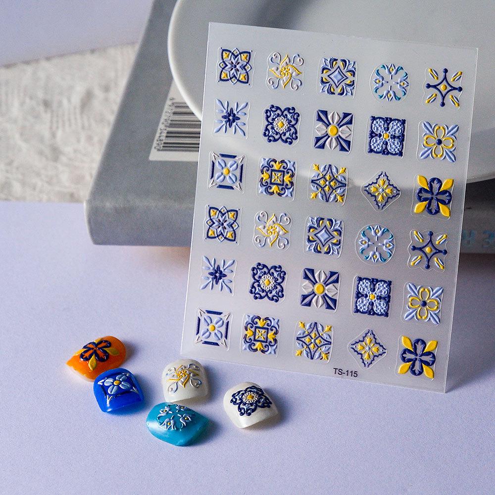 Hot-Selling Bohemian 5D Embossed Rhombus Nail Art Stickers - Waterproof & Adhesive