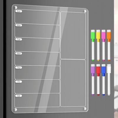 1 Stück Acryl Magnetischer Essensplaner Menütafel - Klarer Wöchentlicher Kalender für Kühlschrank mit 8 Markern, Kühlschrank Notiztafel