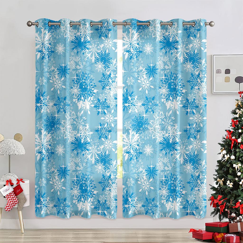 Red Pink Bell Balloon Christmas Curtains Elk Santa Claus Holiday Living Room Bedroom Kids Room Decorative Curtains 2 Pieces