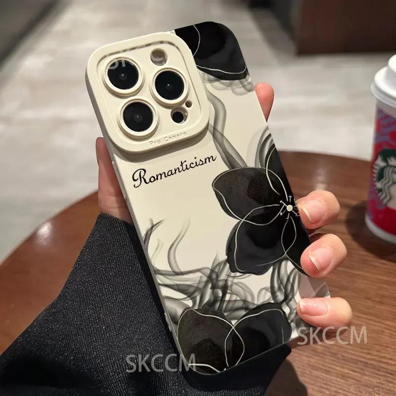 

Black Camellia-Patterned Armored Phone Case For iPhone 16 15 14 13 12 11 Pro Max 7 8 16 PIus X XS XR Soft Silicone Cover iPhone XR