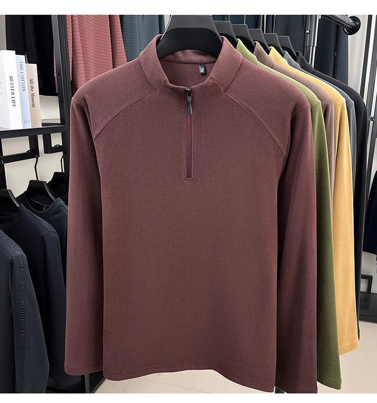 Men's Thick German Velvet Warm Half-Zip Stand Collar Sweatshirt - Solid Color Autumn/Winter