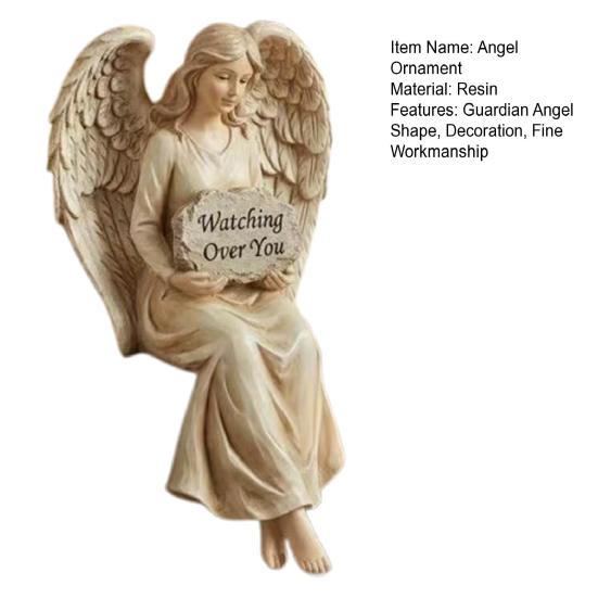 Schutzengel Regal-Sitzer Passt auf dich auf Engelsfigur Handbemalt Sitzender Engel Harzstatue Skulptur Heim- und Bürodekoration