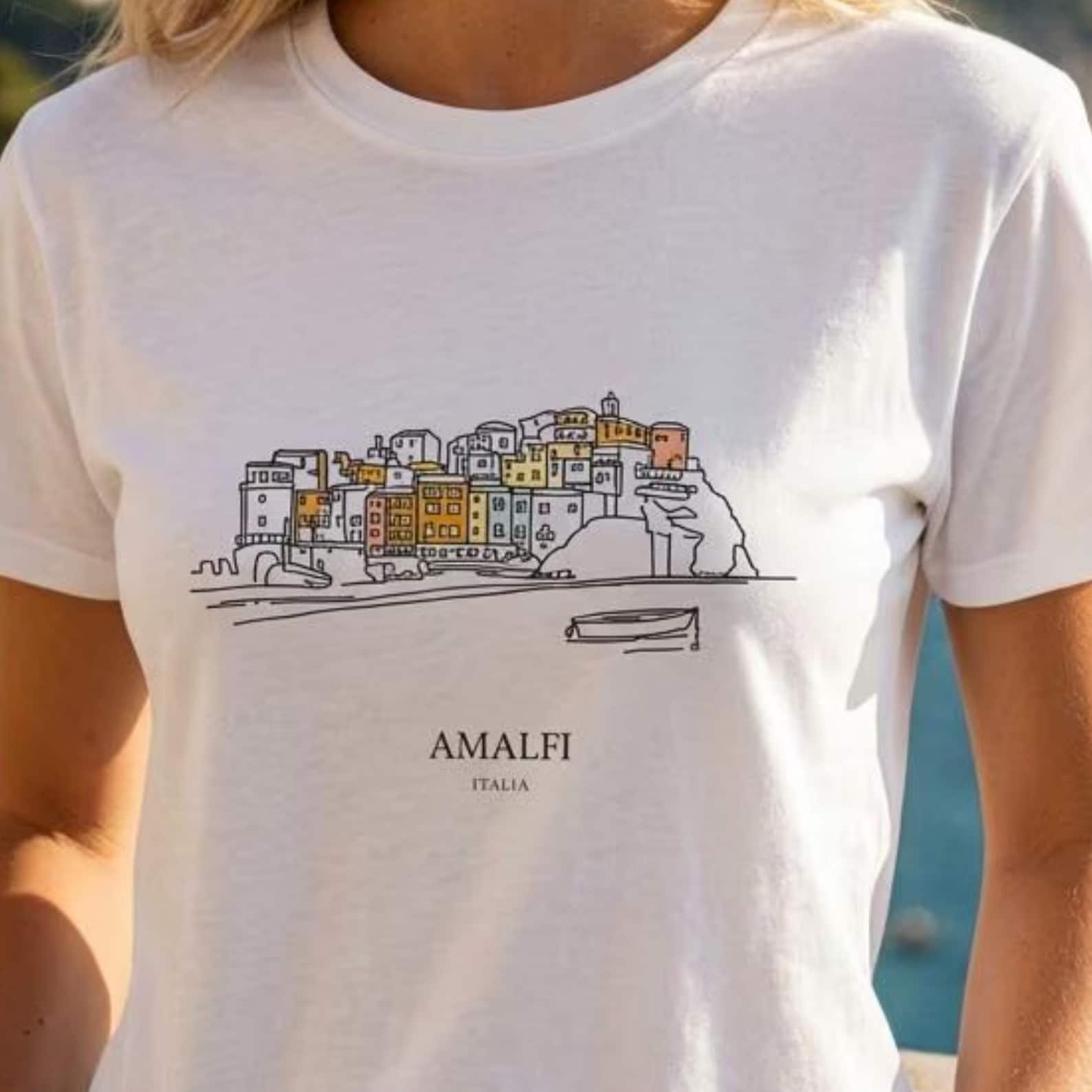 Amalfi Coast T-Shirt | Italian Coastal Village Tee | Italy Travel Gift | Mediterranean Graphic Top | Amalfi Gift L